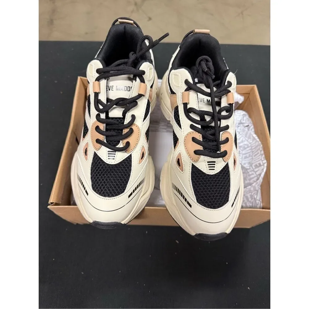 New Steve Madden Corydon Black Tan Chunky Sneakers 9.5